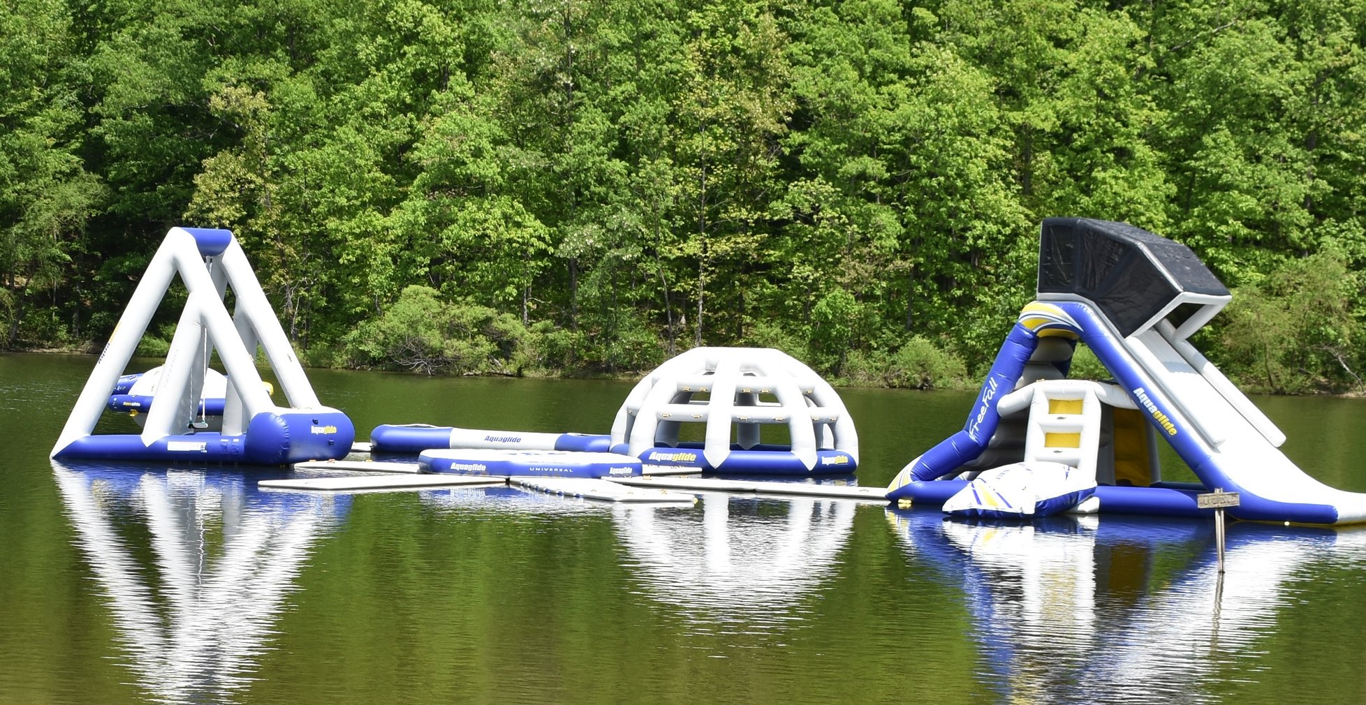 inflatable water park on water